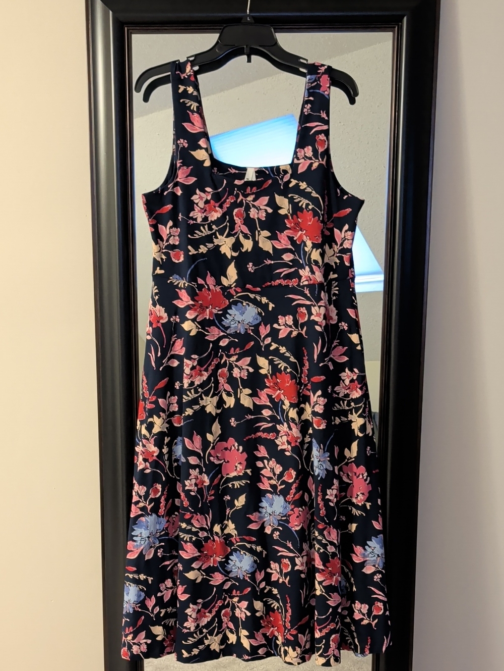 Pact Fit & Flare Navy Floral Dress with Pink, Red and Blue Blooms XL